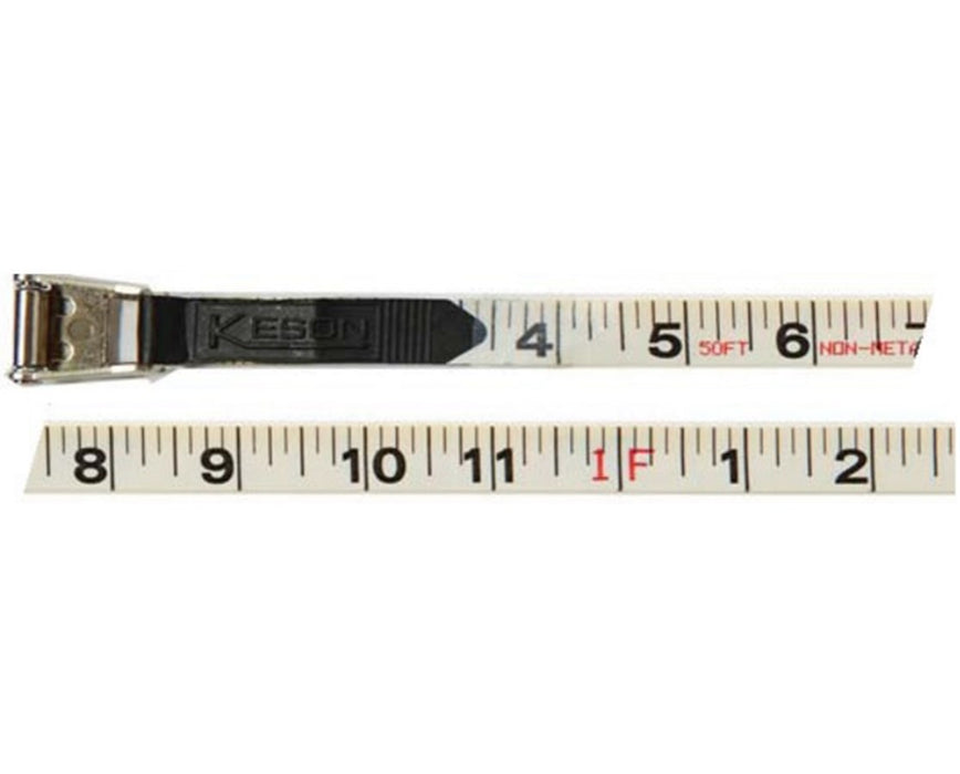 50 Feet MC Fiberglass Long Measuring Tape; Feet, Inches, 1/8 w/ Hook