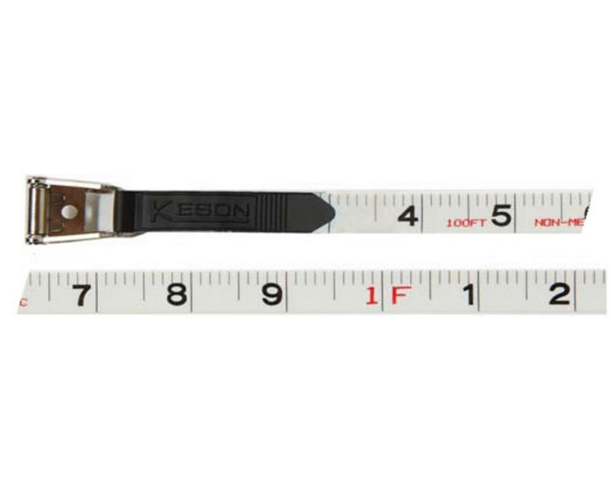100 Feet MC Fiberglass Long Measuring Tape; Feet, 1/10, 1/100 w/ Hook