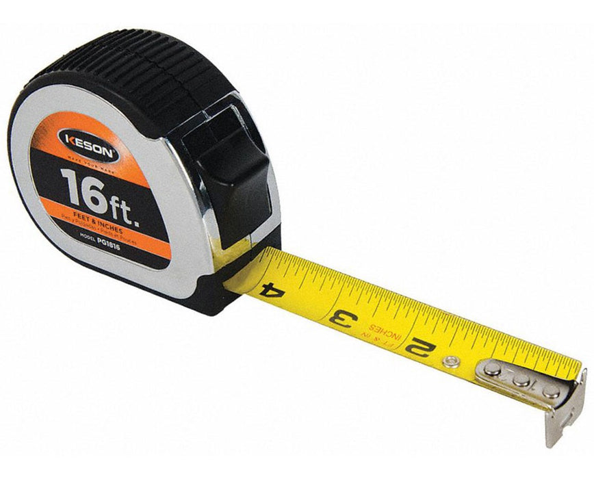 16ft Chrome Short Measuring Tape w/ 1" Blade & 'Feet, Inches, 1/8, 1/16' Units