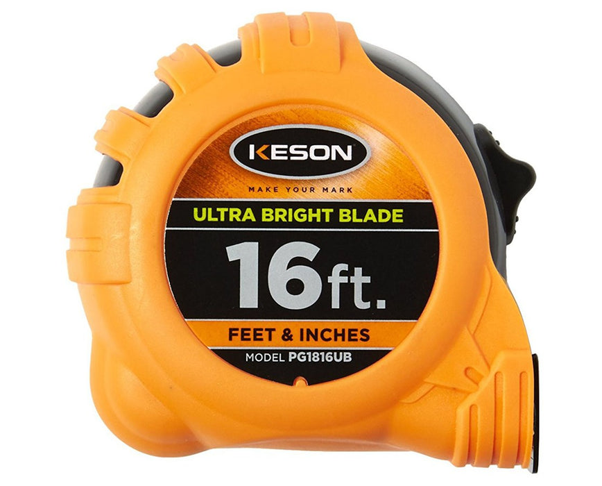 16ft Ultra Bright Short Measuring Tape w/ 'Feet, Inches, 1/8, 1/16' Units