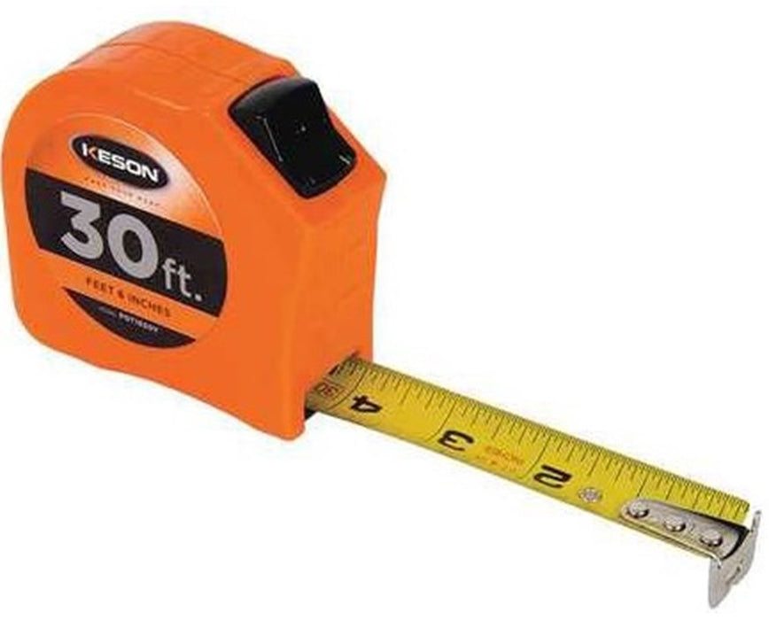 30ft Toggle Lock Short Measuring Tape w/ 1" Blade & 'Feet, Inches, 1/8, 1/16' Units