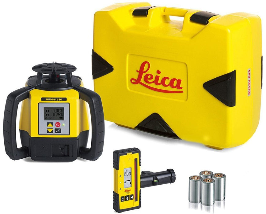 Rugby 680 Dual Grade Laser Level With Rod Eye 140 and Alkaline Battery Pack