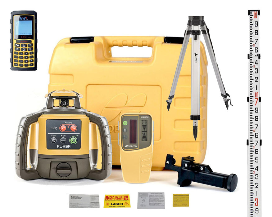 Topcon RL-H5A Rotary Laser w/ LS-80X Receiver, Laser Distance Meter, Tripod & 16' Grade Rod Inches 1021200-50