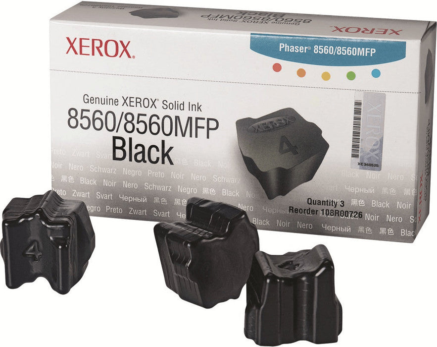 New, Pre-Owned - Xerox Phaser 8560 Black Solid Ink Pack (3 Sticks) 108R00726