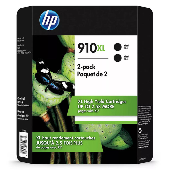 New, Pre-Owned - HP 910XL (3JB42BN) Black High Yield Ink Cartridge-2 Pack