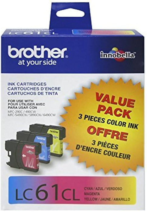 New, Pre-Owned - Brother LC61 Cyan, Magenta and Yellow Ink Cartridges (3 Pack)
