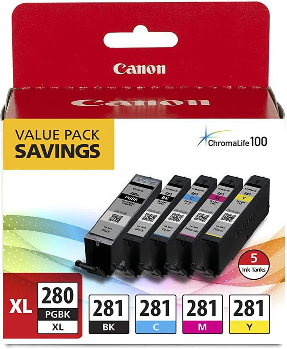 New, Pre-Owned - Canon PGI-280XL/CLI-281 Black and Color Ink Cartridges-5 Pack