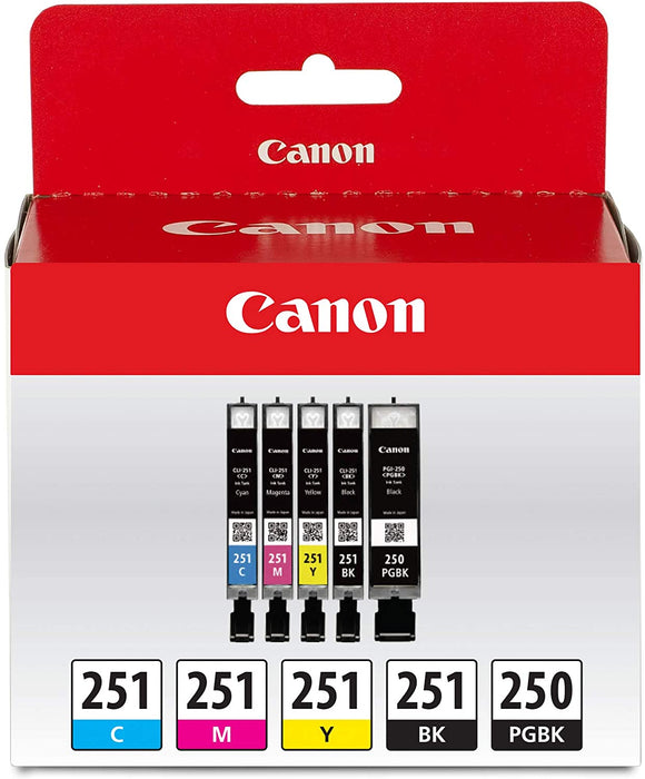 New, Pre-Owned - Canon PGI 250 Black & 251 Black & Color Ink Cartridge ( 5 Pack)