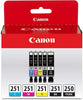 New, Pre-Owned - Canon PGI 250 Black & 251 Black & Color Ink Cartridge ( 5 Pack)