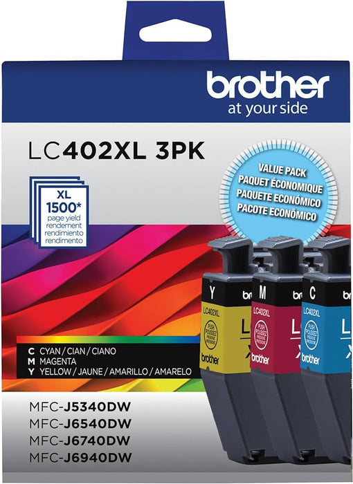 New, Pre-Owned - Brother LC402XL High Yield Cyan, Magenta and Yellow Ink Cartridges(3-Pack)
