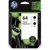 New, Pre-Owned - HP 64 (N9J90AN) Black Ink Cartridge- 2 Pack