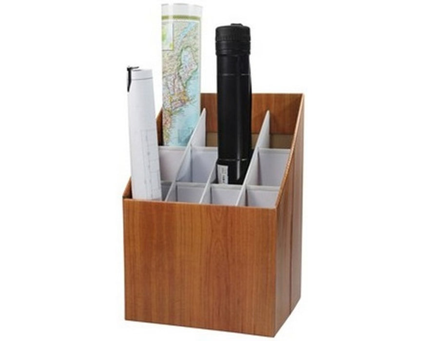 Blueprint Storage Upright Roll File, Fiberboard, Walnut - 12 Tubes