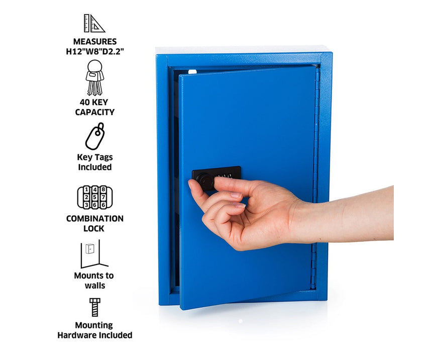 AdirOffice Key Cabinet with Combination Lock, 40 Hooks Blue 682-40-BLU