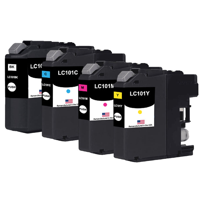 U.S. Remanufactured for Brother LC101BK Black / 3 Color 4-Pack Ink Cartridges