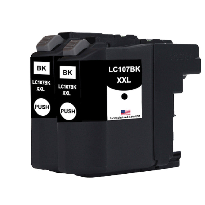 U.S. Remanufactured for Brother LC107BK XXL Super High Yield Black  Ink Cartridge Twin Pack
