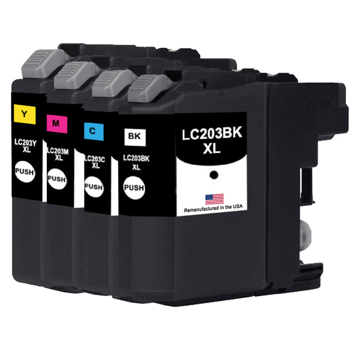 U.S. Remanufactured for Brother LC203 XL High Yield Black / 3 Color 4-Pack Ink Cartridges