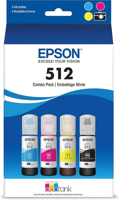 New, Pre-Owned - Epson T512 EcoTank Multi-Color (4-Pack) Ink Bottle, T512520-S
