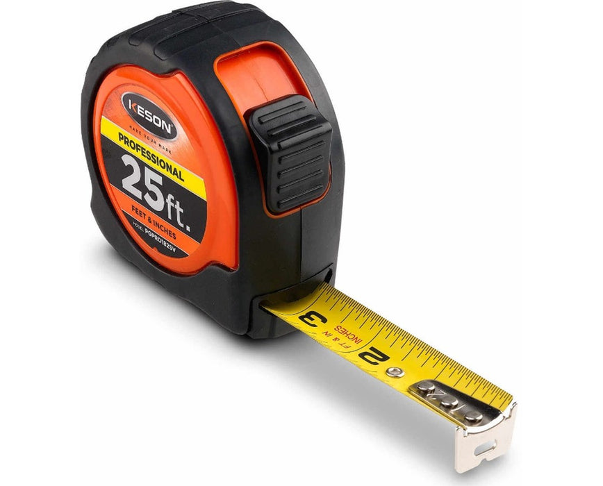 Short Measuring Tape - 25 Feet Feet, Inches, 1/8, 1/16 w/ Orange Case