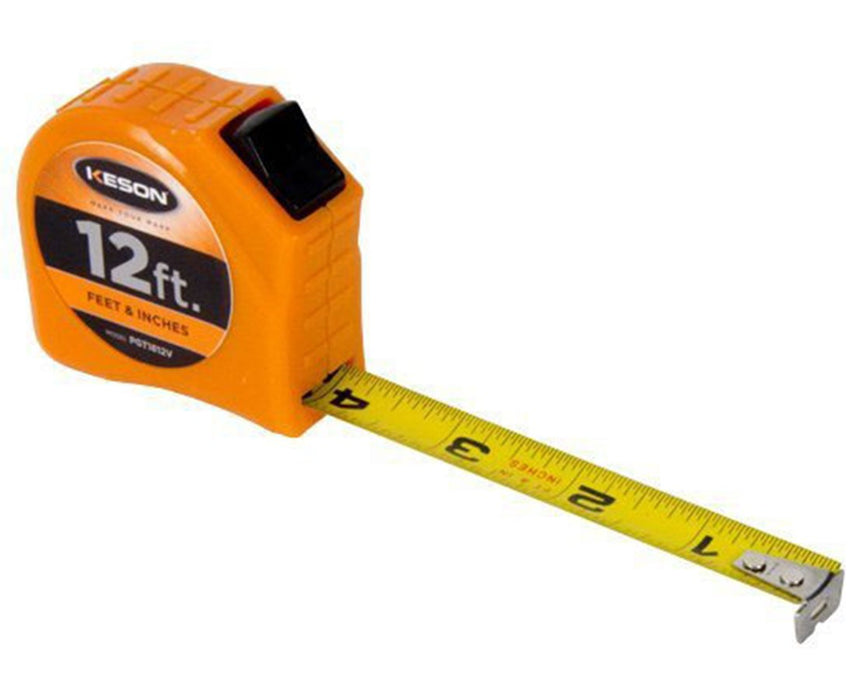 12ft Toggle Lock Short Measuring Tape w/ 5/8" Blade & 'Feet, Inches, 1/8, 1/16' Units