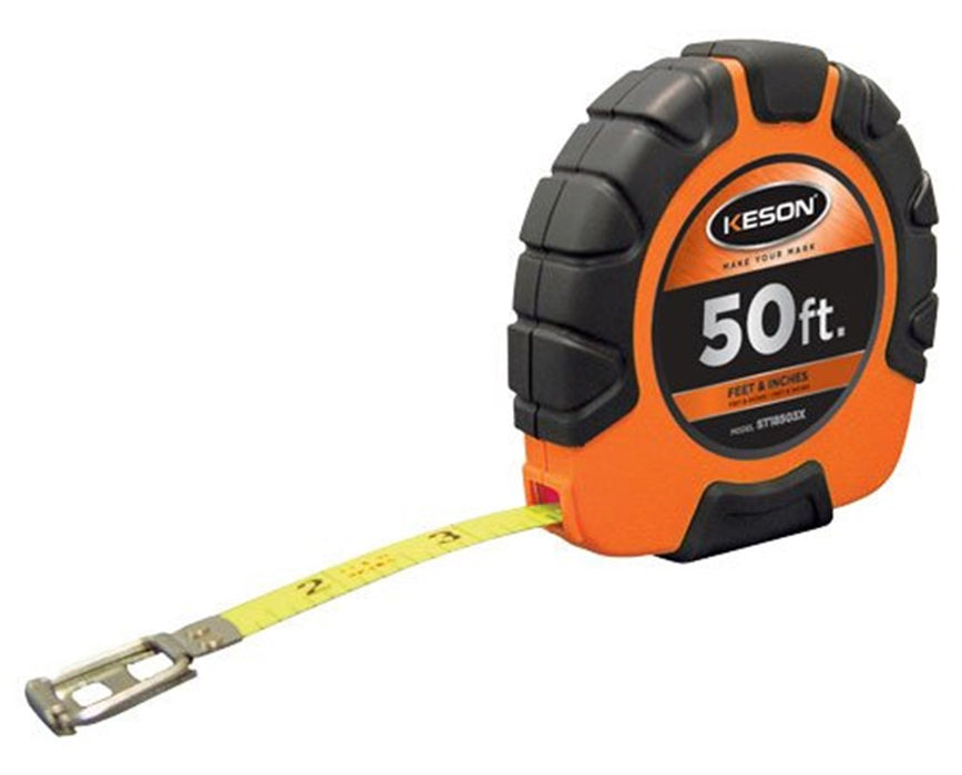50ft ST Nylon Coated Steel Long Measuring Tape w/ Single Hook, 'Feet, Inches, 1/8' Units & 3X Gearing