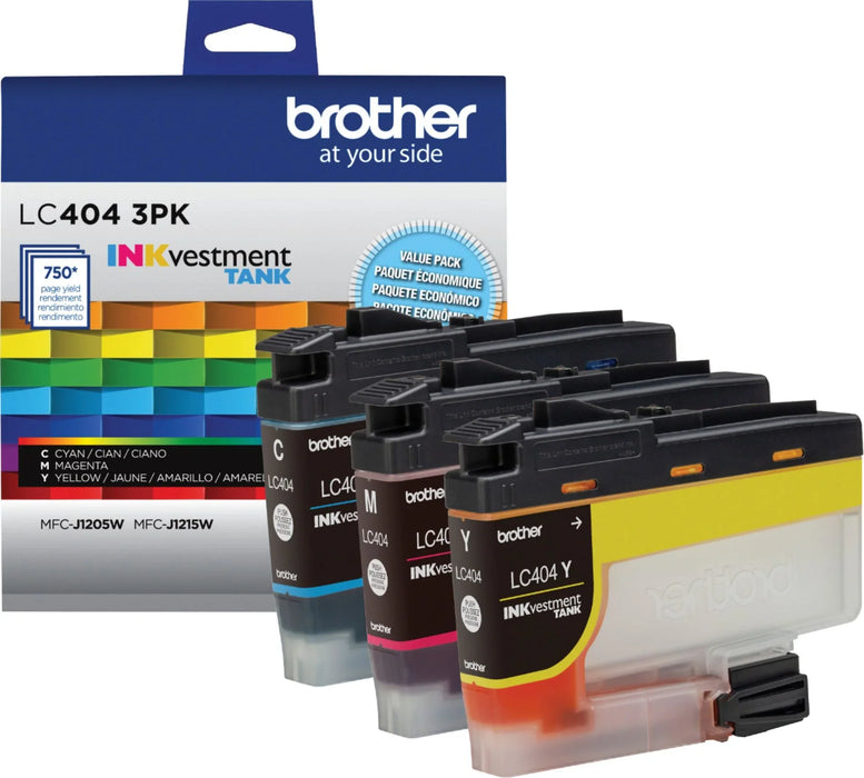 New, Pre-Owned - Brother Standard-Yield Yellow, Magenta and Cyan Ink Cartridge LC404 3.PK