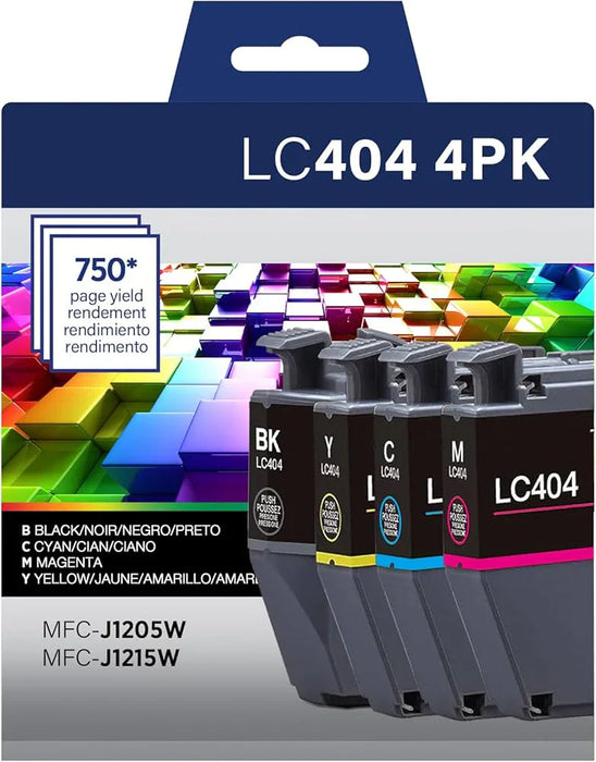 New, Pre-Owned - Brother Standard-Yield Black and Tri-Color Ink Cartridge LC404. 4PK