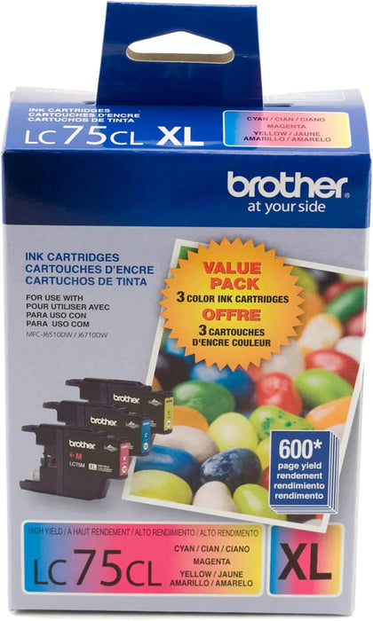 New, Pre-Owned - Brother LC75XL Cyan, Magenta, Yellow Ink Cartridges-LC753PKS -3 Pack