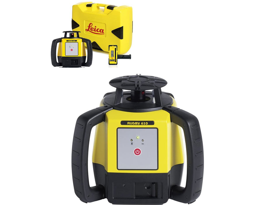 Rugby 610 Rotary Laser Level With Rod Eye 140 and Rechargeable Battery Pack
