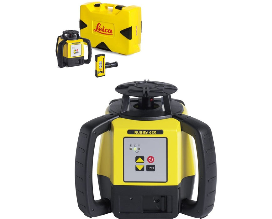 Rugby 620 Rotary Laser Level with Rod Eye 140 and Rechargeable Battery Pack