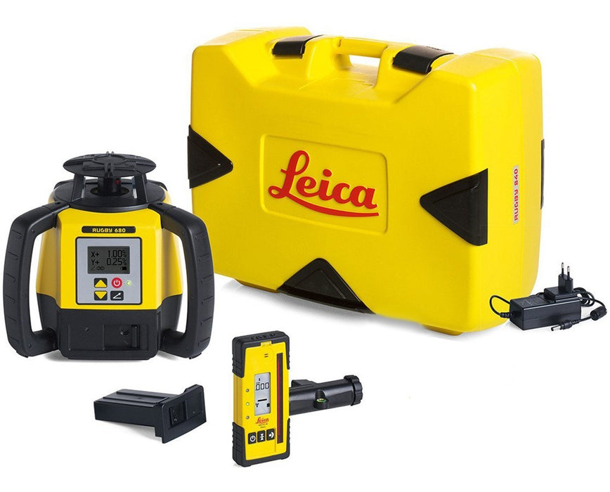 Leica Rugby 680 Dual Grade Laser Level w/ Rod Eye 120 & Li-Ion Rechargeable Battery Pack - 6011159
