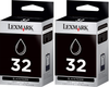 New, Pre-Owned - Lexmark (18C0533) NO.32  Ink Cartridges (Black, 2-Pack)