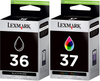 New, Pre-Owned - Lexmark 18C2229 36 & 37 Ink Cartridge (Black & Color, 2-Pack)