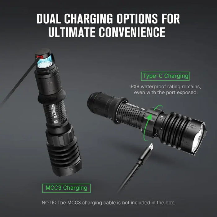 OLIGHT WARRIORX4MTBK Warrior X 4 USB-C and MCC Rechargeable Tactical Flashlight With Holster - Matte Black