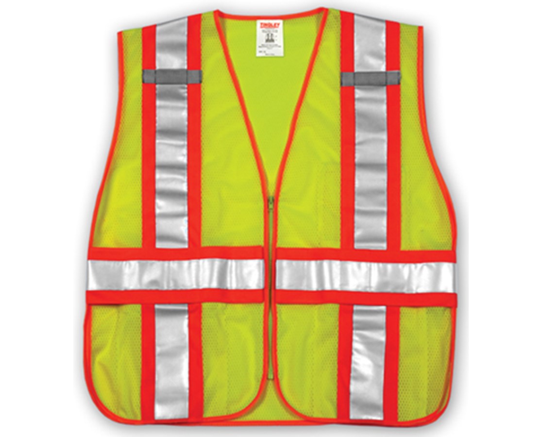 ANSI 107 CLASS SAFETY VESTS Fluorescent Yellow-Green Mesh Two- —  Tiger Supplies