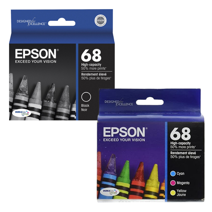 New, Pre-Owned - Epson 68 Black, Cyan, Magenta, Yellow Ink Cartridges