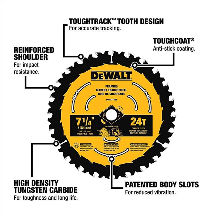DEWALT DWA171424B10 7-1/4-Inch 24-Tooth Circular Saw Blade, 10-Pack