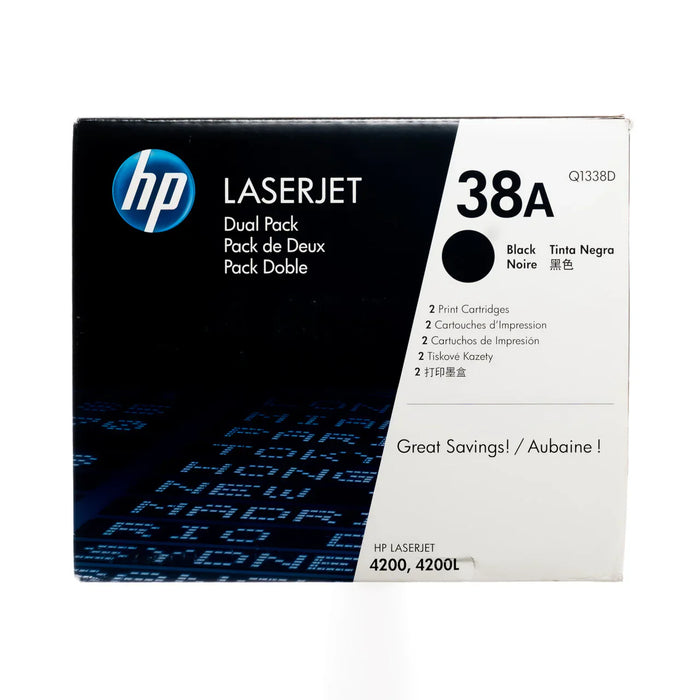 New, Pre-Owned - HP 38A Standard-Yield Black LaserJet Dual Pack Toner Cartridge, Q1338D