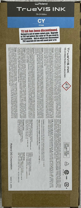 New, Pre-Owned - Roland TrueVIS TR-CY/500CC High-Yield Cyan Ink Cartridge