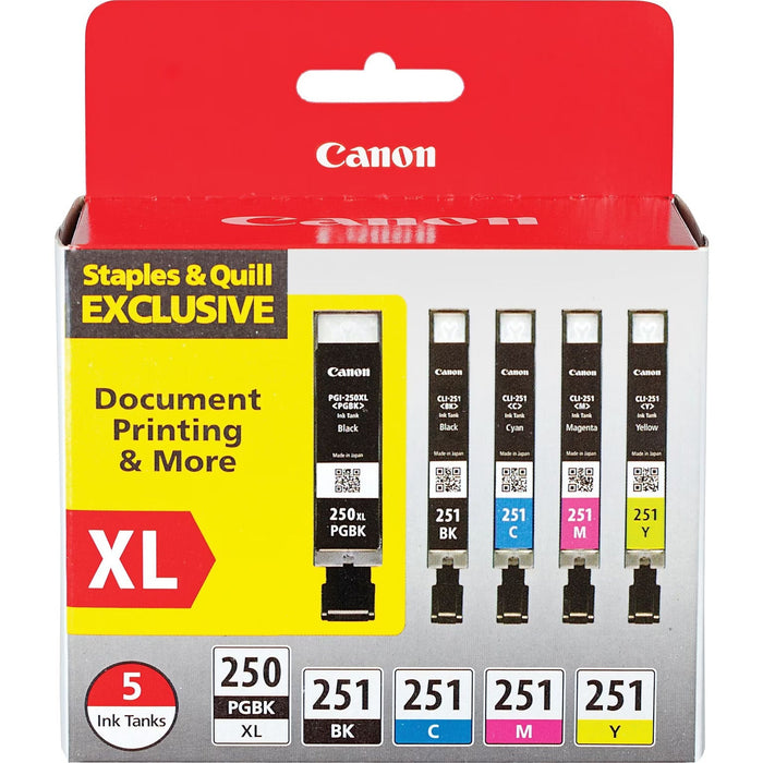 New, Pre-Owned - Canon PGI 250 XL251 Black & Color Ink Cartridge ( 5 Pack)