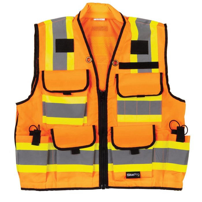 23-750-FO-M Premium Surveyors Vest, Flo-Orange Class 2